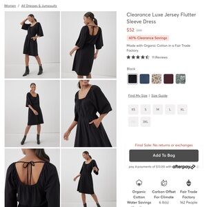 Never worn Luxe Jersey Flutter Sleeve Dress from PACT organic cotton